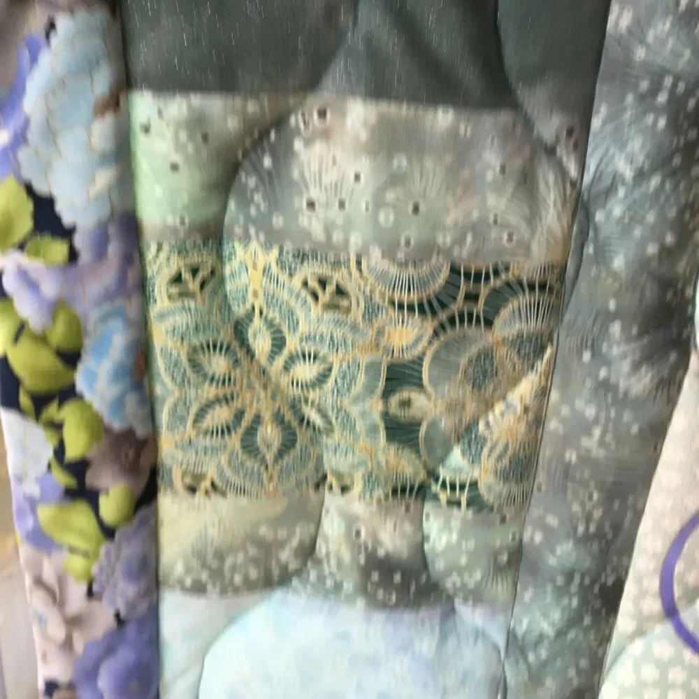NWT Hand Crafted Quilt in Oriental Prints of Blues and Aquas With Cranes